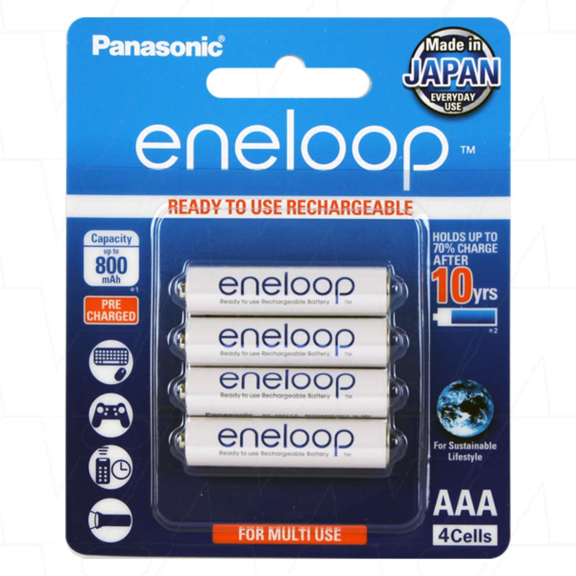 Picture of BK-4MCCE PANASONIC ENELOOP NiMh AAA 1.2V 800mAh BATTERY 4PK -- (READY TO USE)